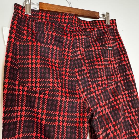 Sanctuary Pull-On Straight Leg Pants Red Plaid Stretch Cotton Women L NWT - Picture 5 of 7